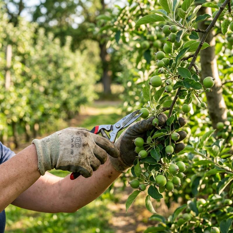 Thinning apple trees by removing excess small green fruitlets from a cluster