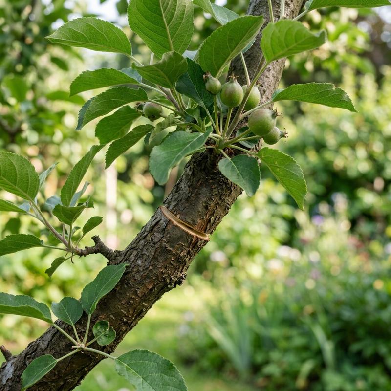 Reduce apple tree vigor showing a thin bark scoring cut on an over vigorous branch